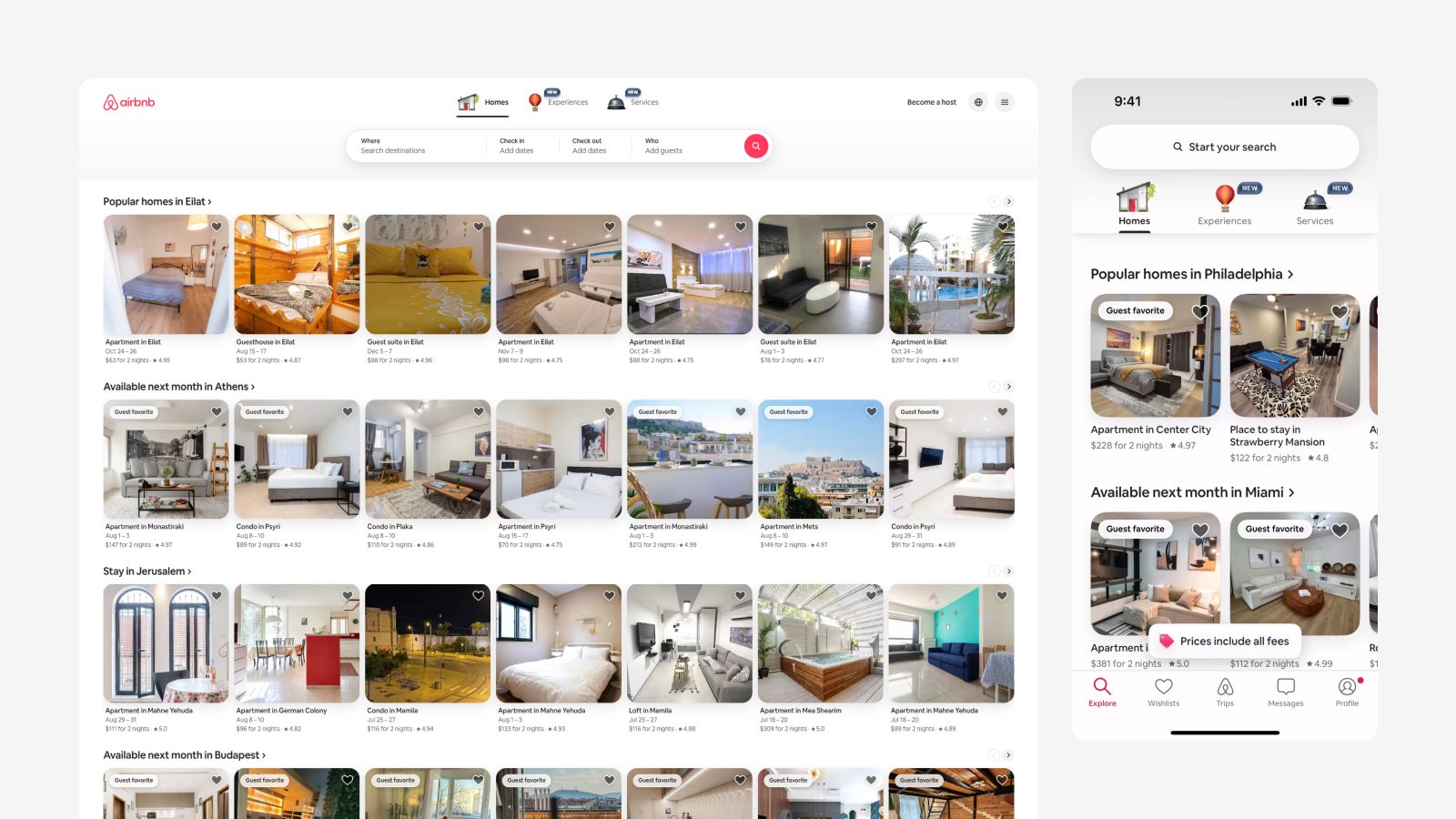 Дизайн сайта Airbnb на разных устройствах Десктоп и мобайл версия интерфейса Airbnb