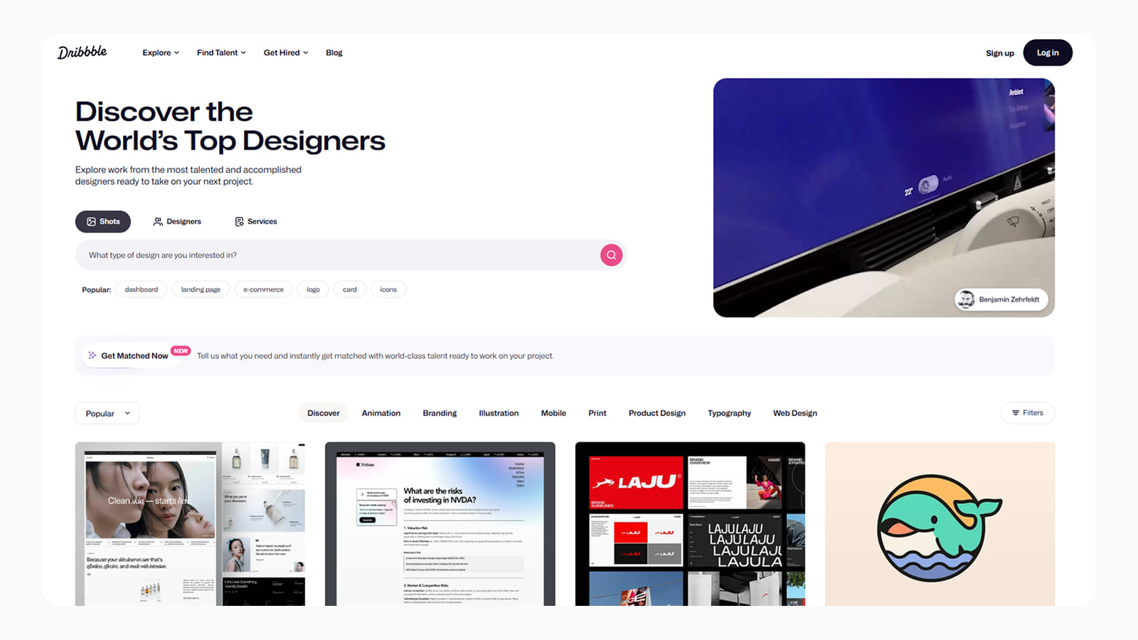UI дизайн главной страницы Dribbble Интерфейс главной страницы сайта Dribbble
