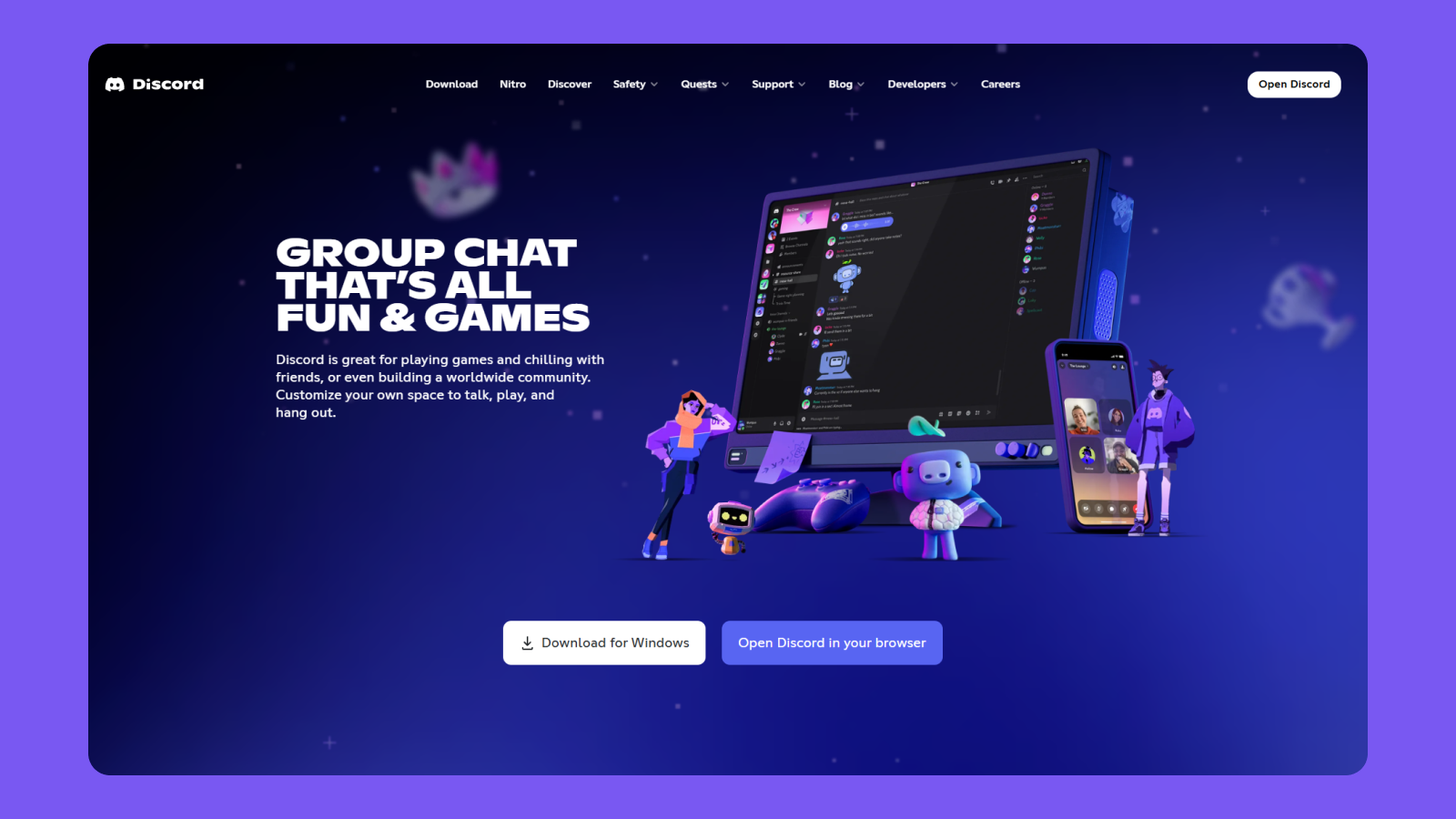 Дизайн hero section на сайте Discord