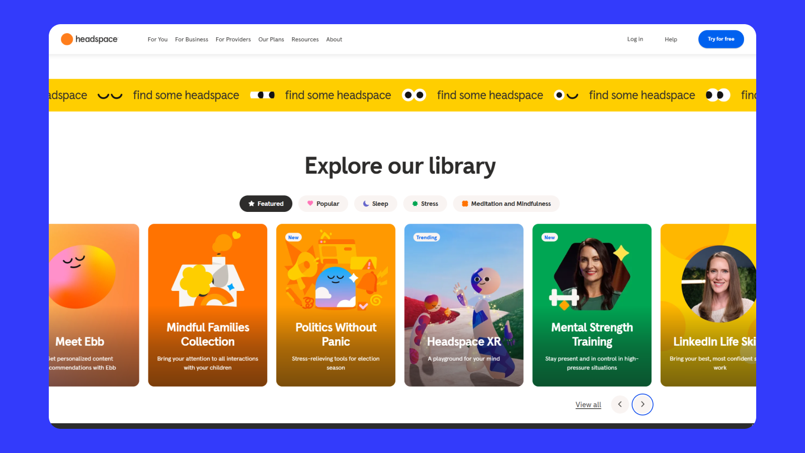 Пример цветовой палитры элементов дизайне Headspace