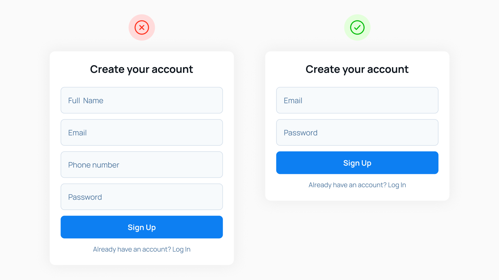 Примеры дизайна формы регистрации с разным количеством полей ввода