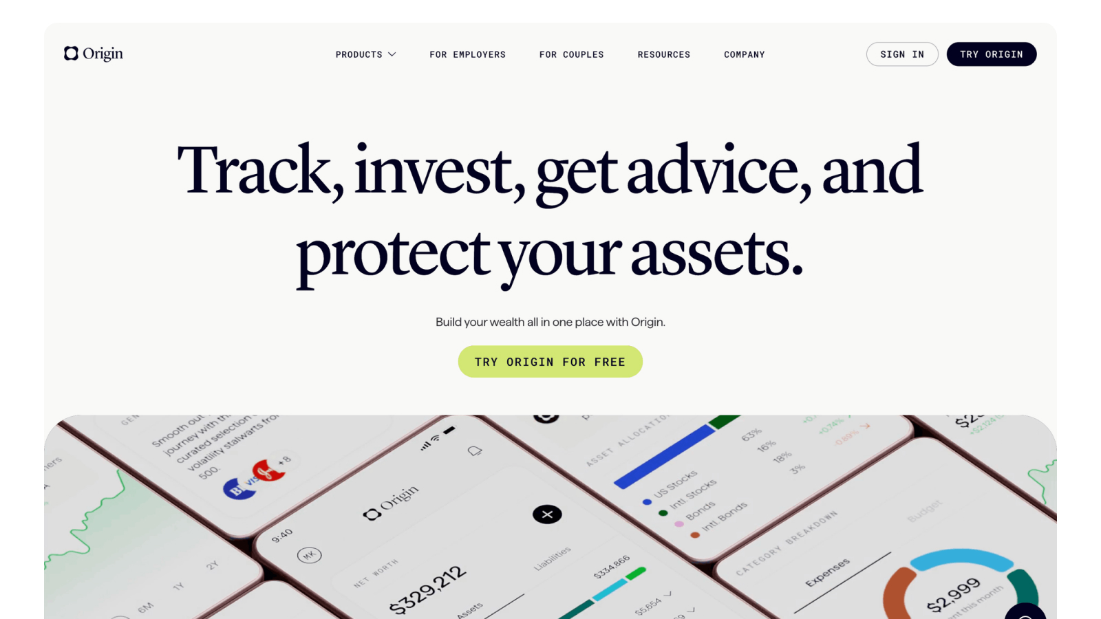 Дизайн главного экрана сайта Origin