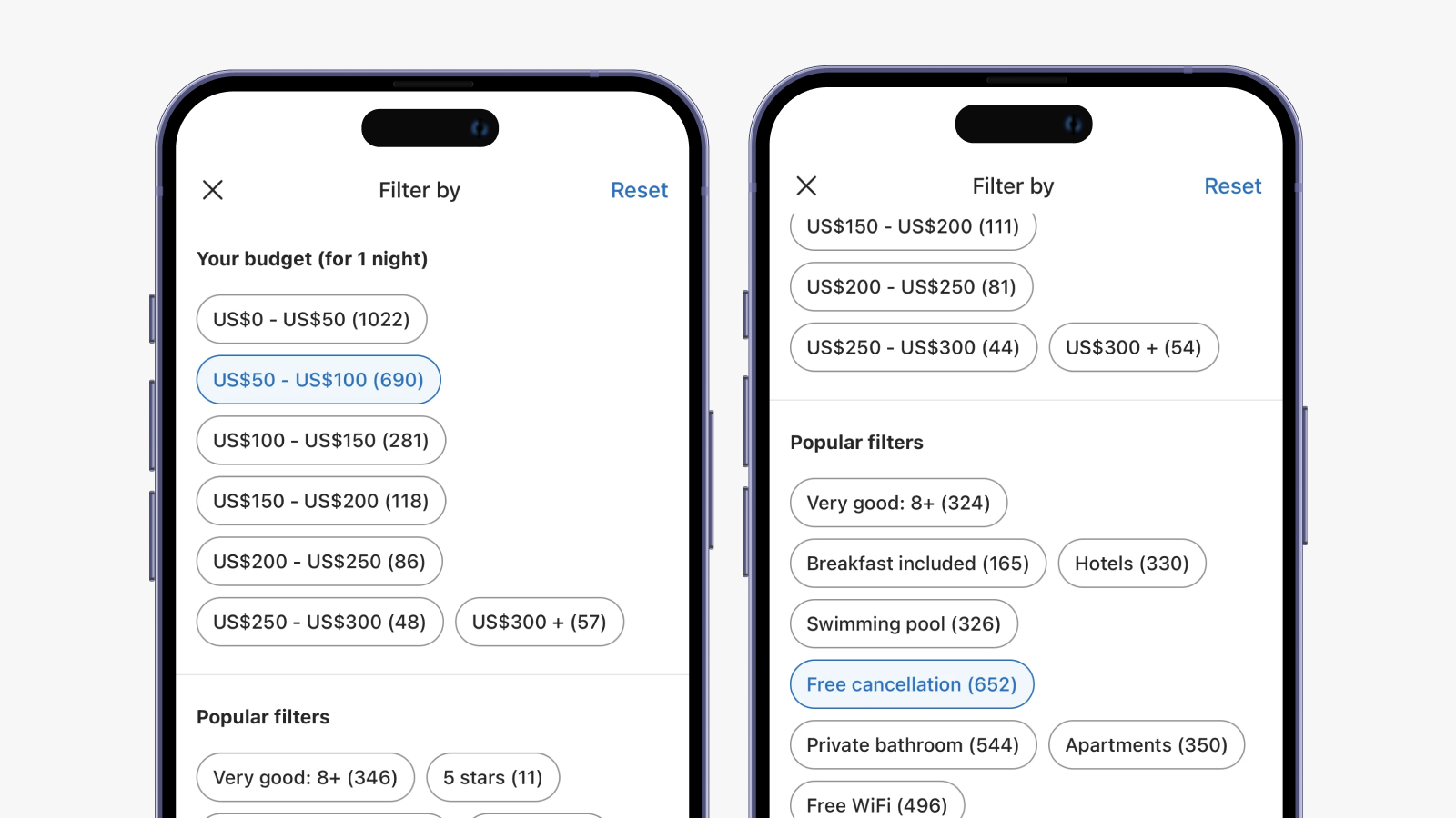 Дизайн фильтров в мобильном приложении Booking