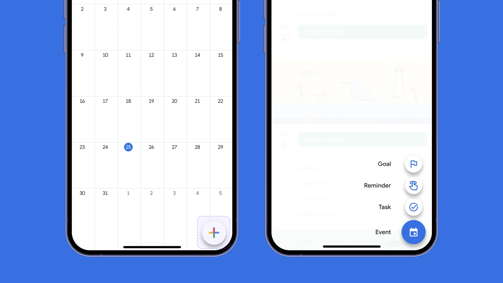 Дизайн кнопки FAB в Google Calendar 