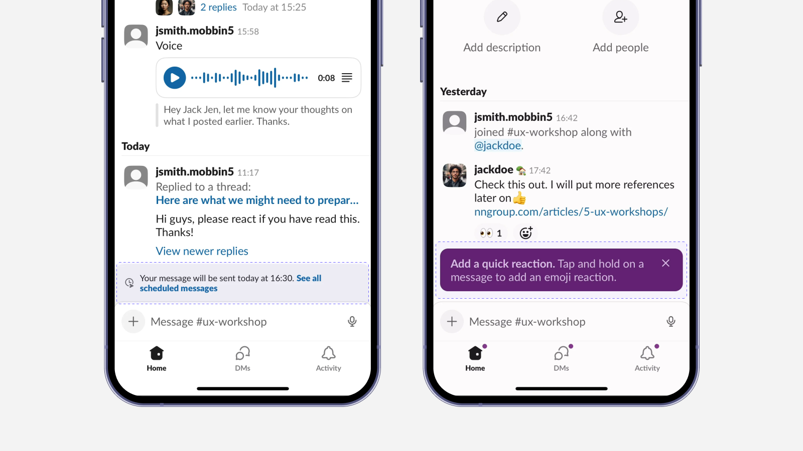 Примеры tooltips в интерфейсе Slack Разные виды tooltips в приложении Slack