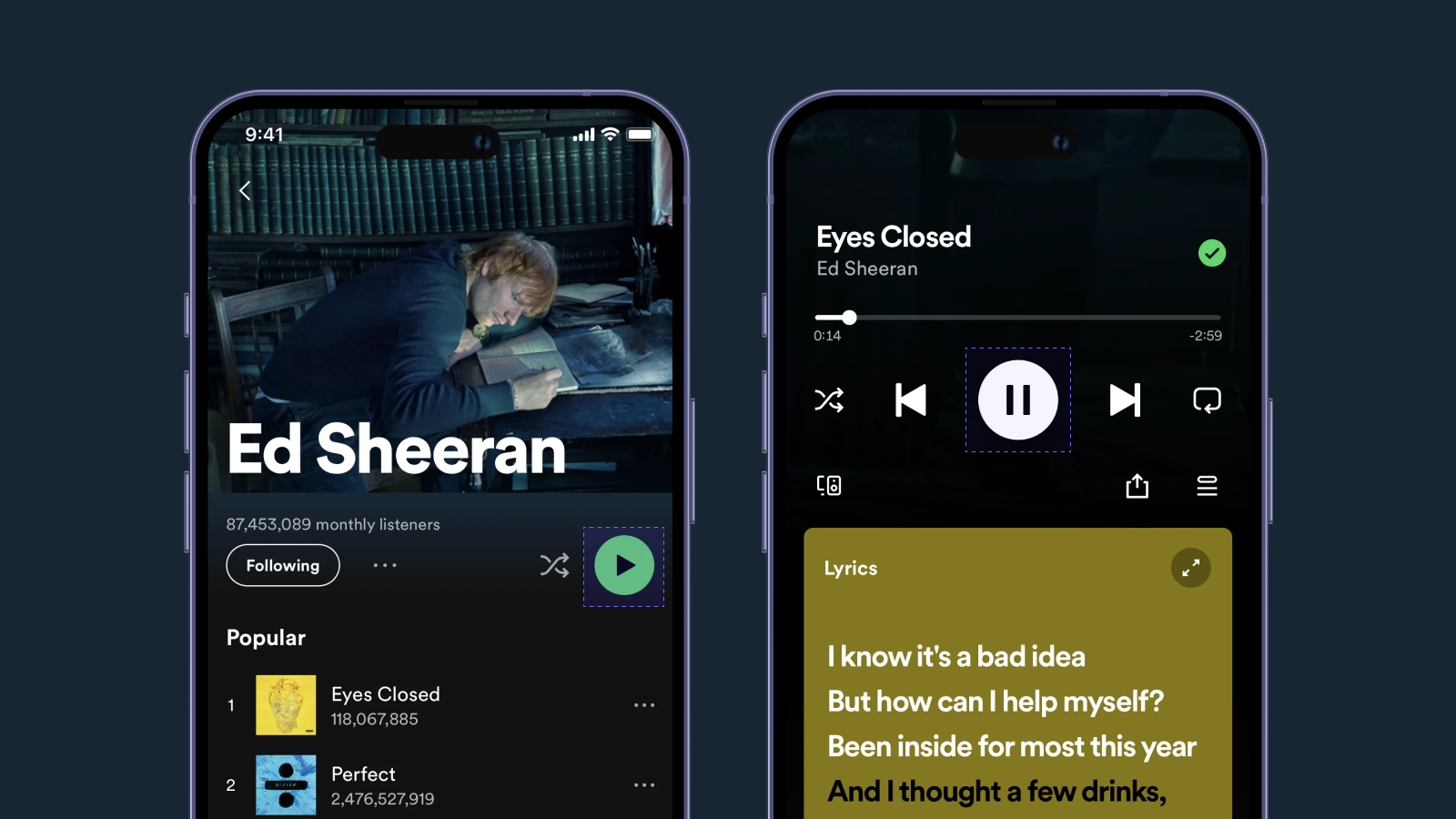 Flat-design кнопок в приложении Spotify 
