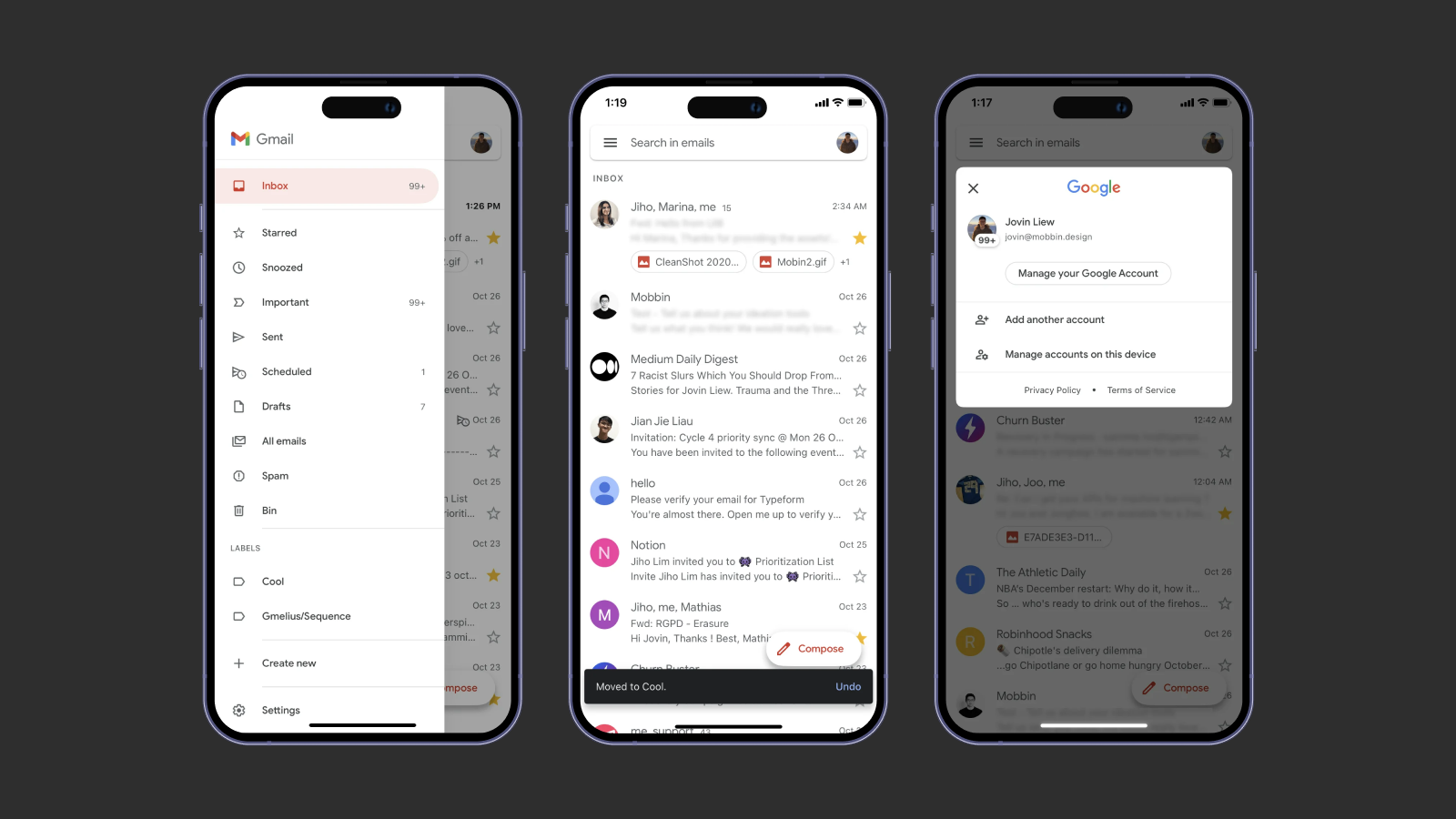 Организация контента в приложении Gmail