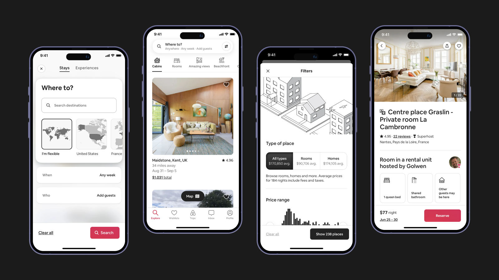 Использование пространства в приложении Airbnb Макро- и микро-пространство в интерфейсе Airbnb