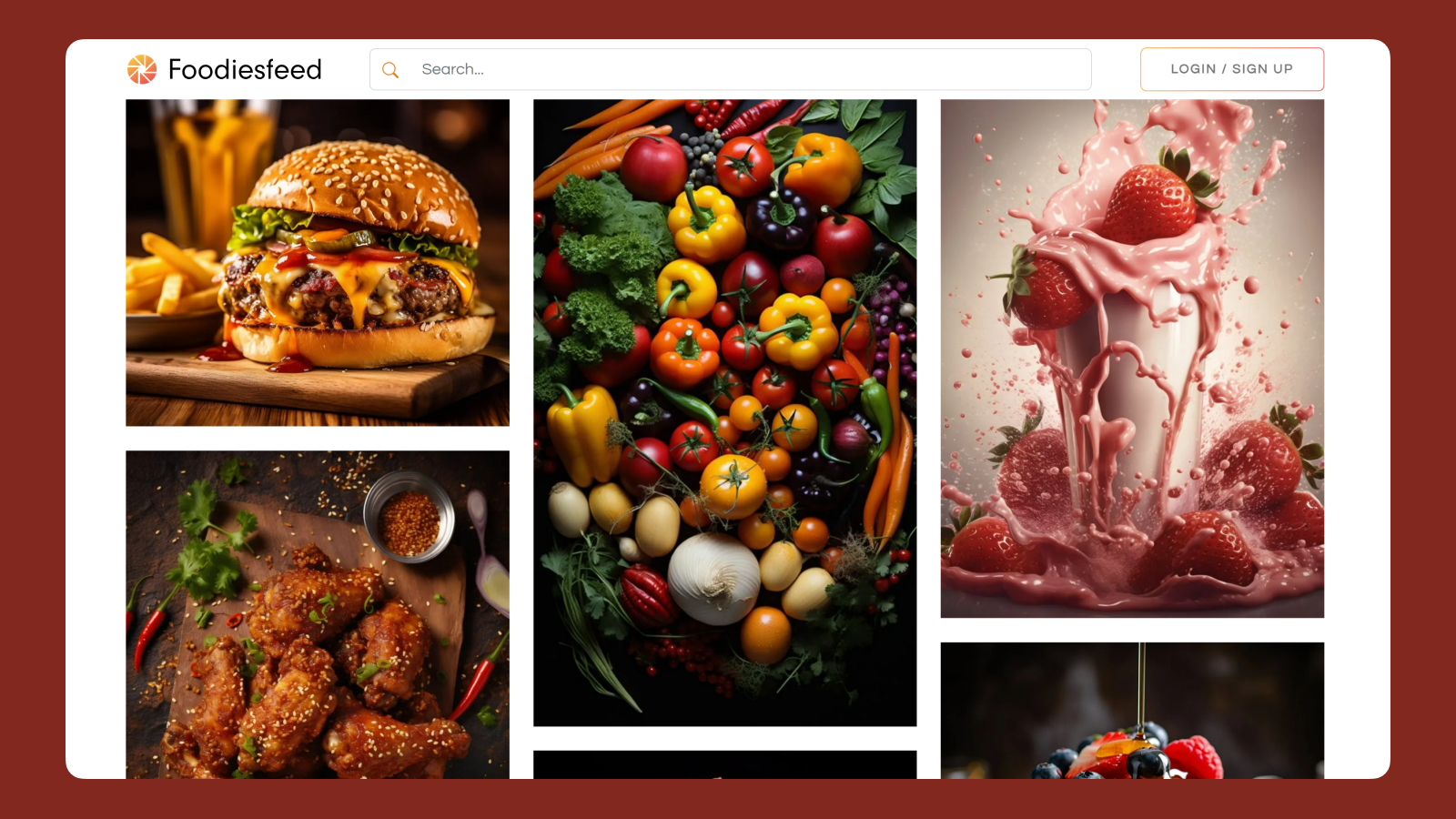 Интерфейс Foodies Feed Интерфейс ресурса с фото еды Foodies Feed