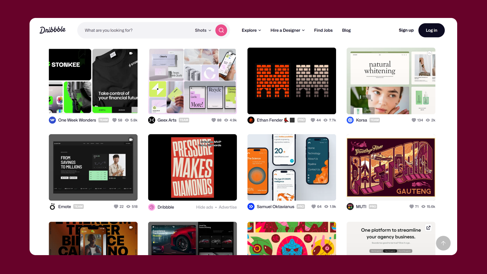 Дизайн интерфейса Dribbble 