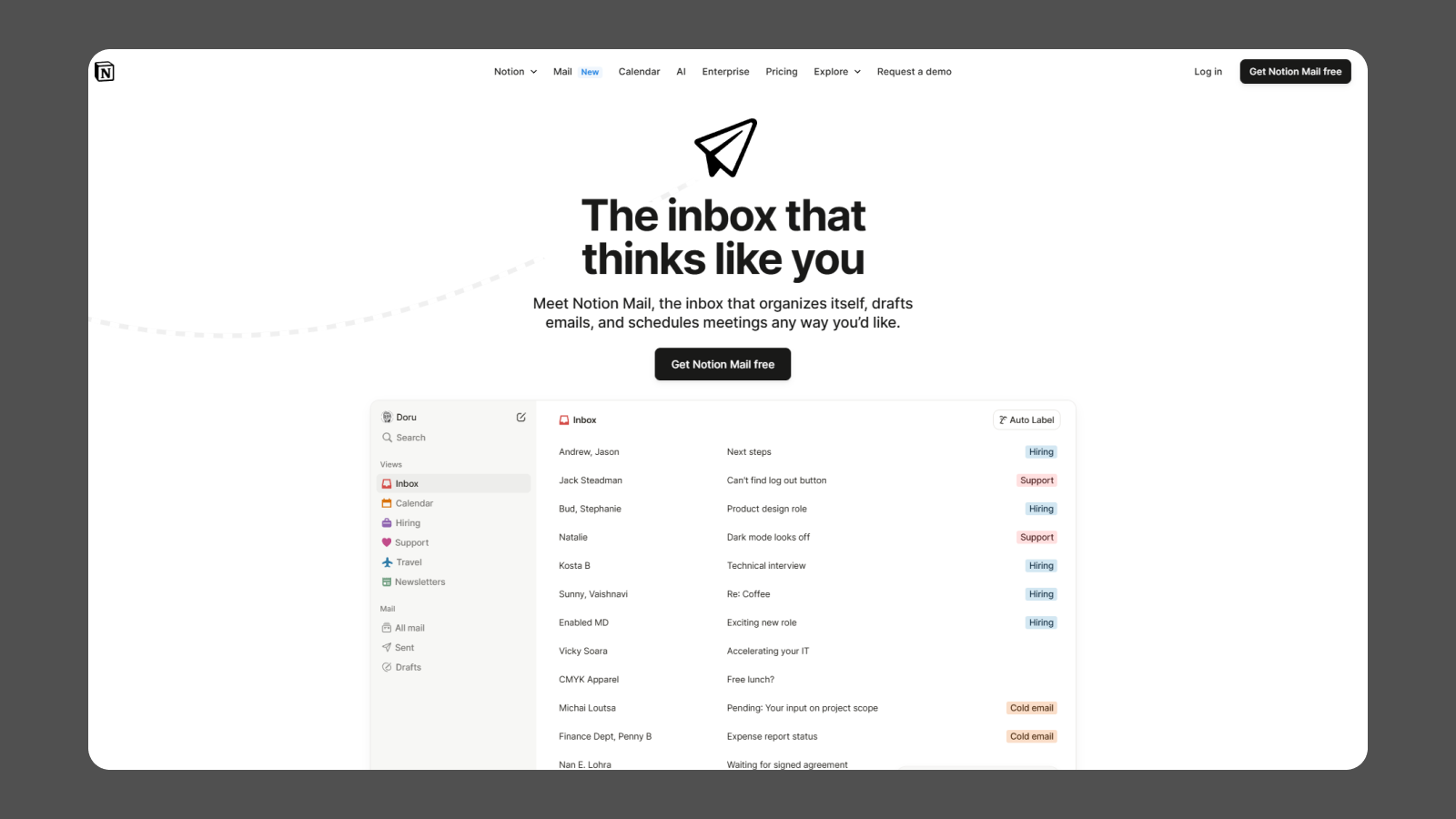 Интерфейс почтового клиента Notion UI дизайн почтового клиента от Notion