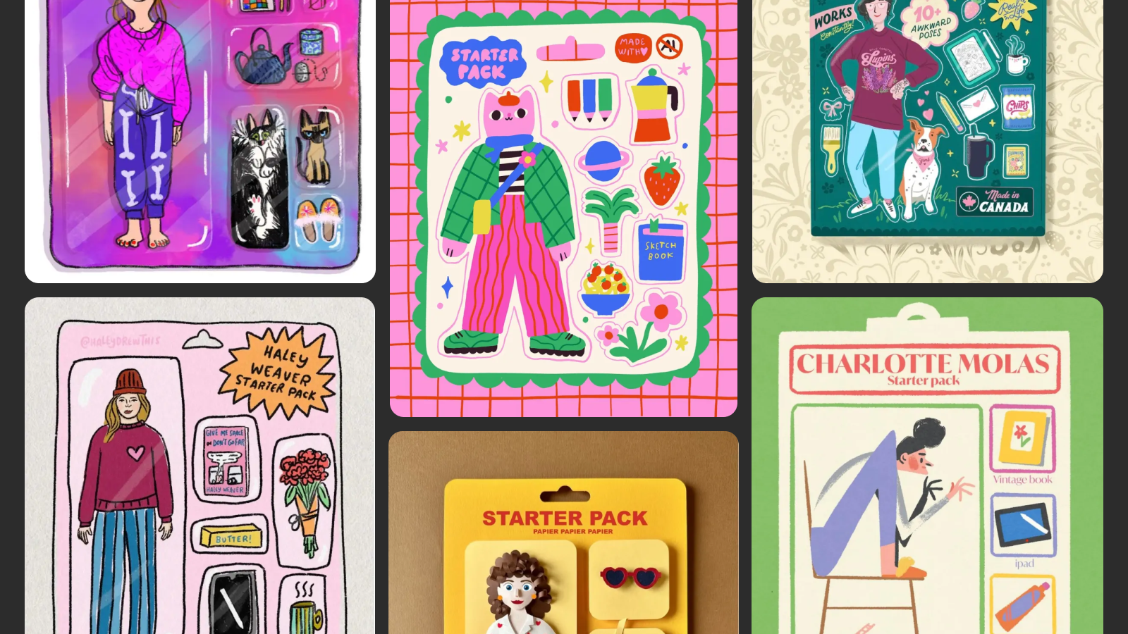 Работы иллюстраторов, которые протестуют против AI Дизайны "стартер паков", созданных иллюстраторами в протест против AI