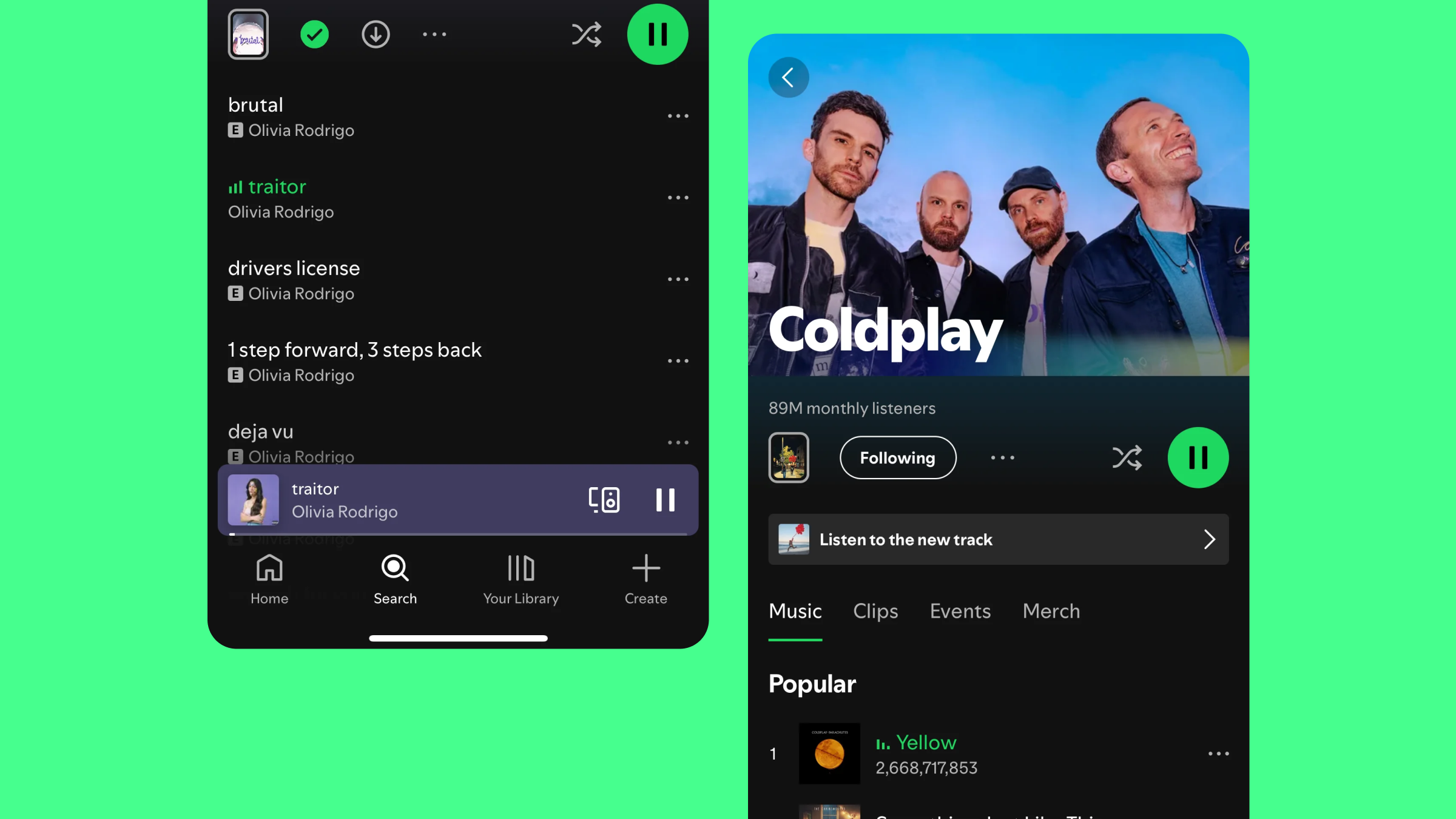 Фрагмент интерфейса Spotify для iOS Пример выделения воспроизводимой песни в интерфейсе Spotify