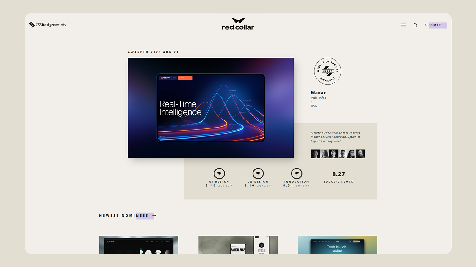 Интерфейс сайта CSS Design Awards