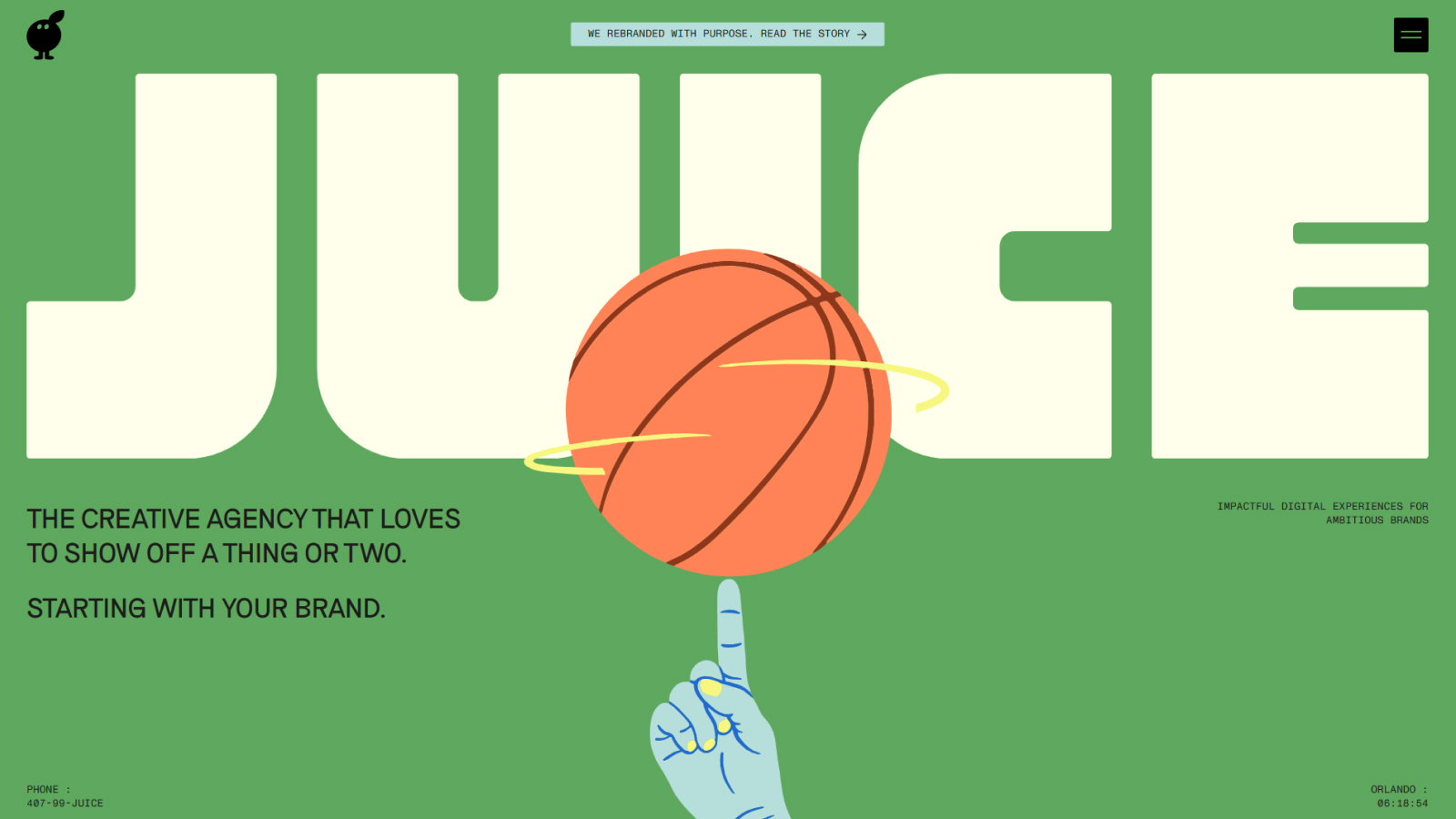 Дизайн главного экрана студии Juice Agency