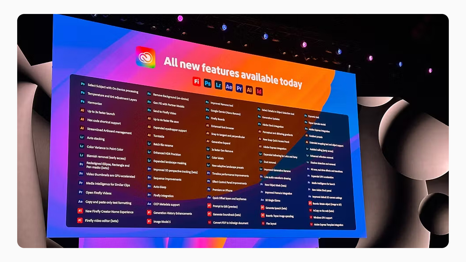 Все обновления Adobe MAX 2025 Экран со всеми обновлениями Adobe на Adobe MAX 2025