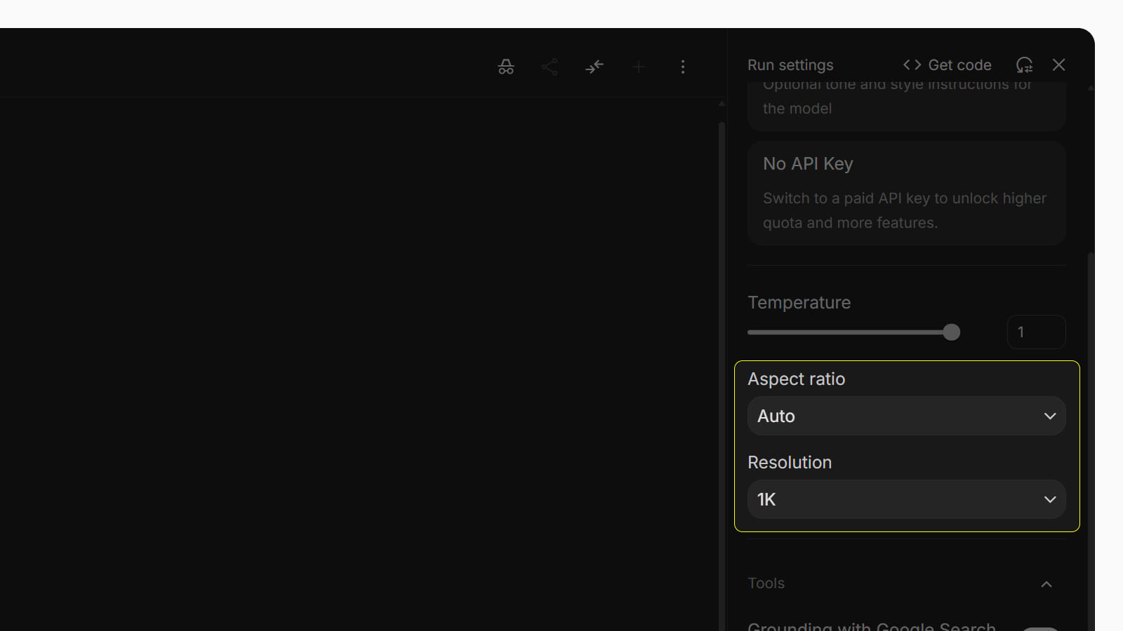 Соотношение сторон и разрешение в Nano banana Pro Интерфейс настройки соотношения сторон и разрешения в Nano banana Pro