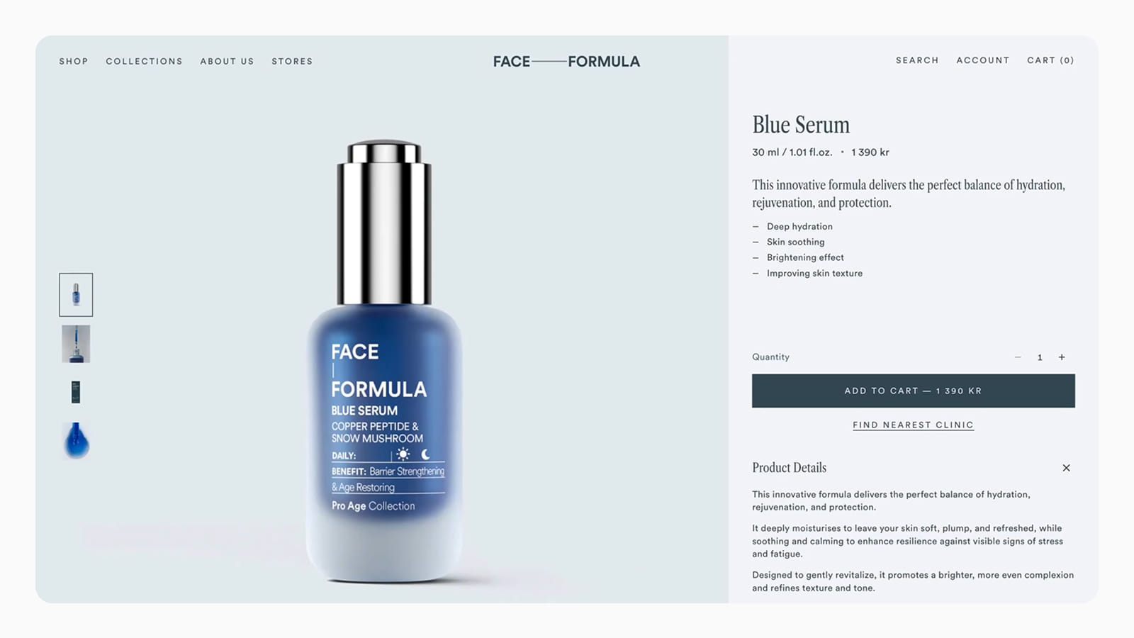 Типографика в интерфейсе Face Formula Пример типографики в интернет-магазине Faca Formula