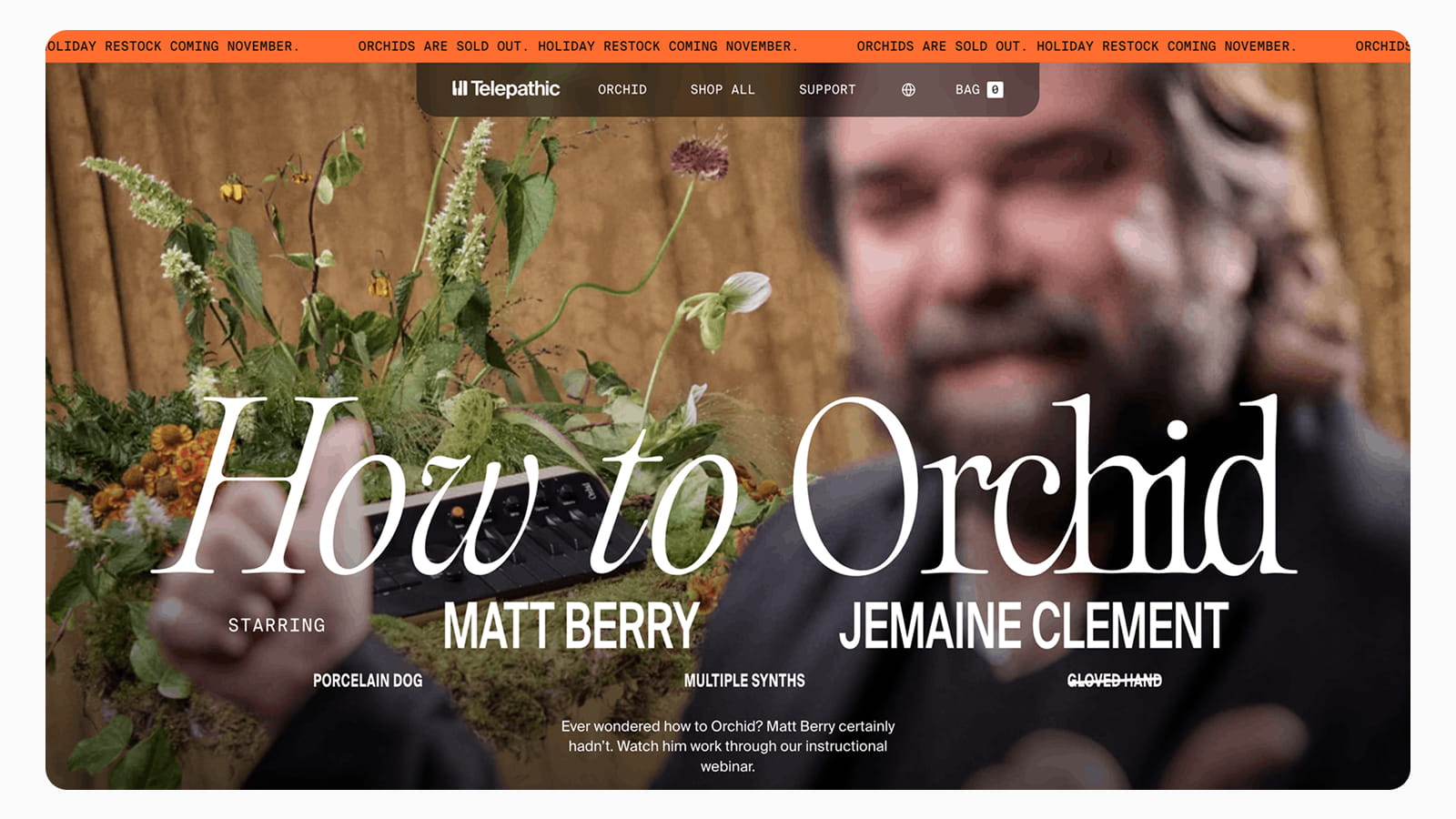 Интерфейс главной страницы сайта Telepathic Instruments Дизайн hero section на сайте Telepathic Instruments