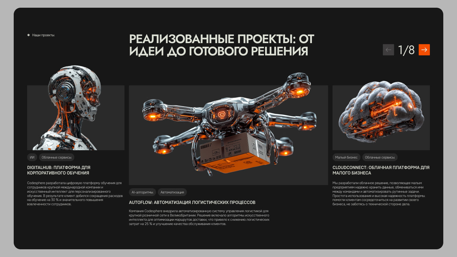 Проект студента курса UX/UI дизайнер с использованием AI Фрагмент интерфейса со сгенерированными изображениями техники