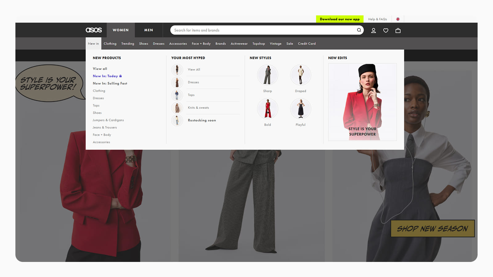 Дизайн навигации на сайте Asos Дизайн мега-меню в интерфейсе интернет-магазина Asos