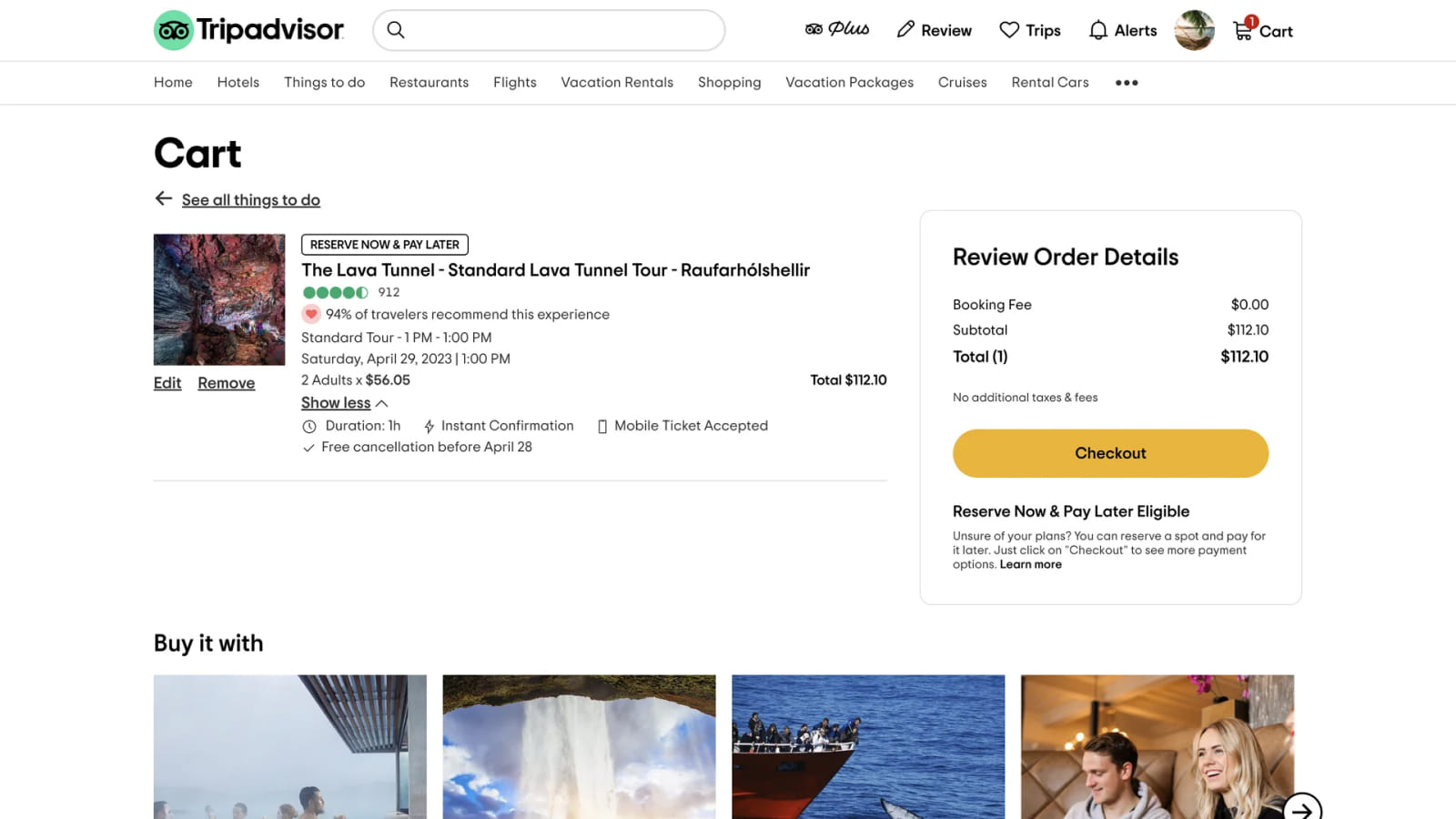 Фрагмент блока с дополнительными предложениями в интерфейсе TripAdvisor